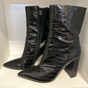 Jeffrey Campbell Black Croc-Embossed Boots